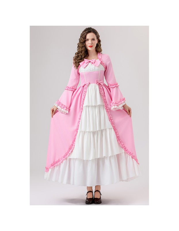 Retro Gothic Court Dress With A Square Neck Cinched Waist And A Bow Tie Medieval Evening Dress YM0820