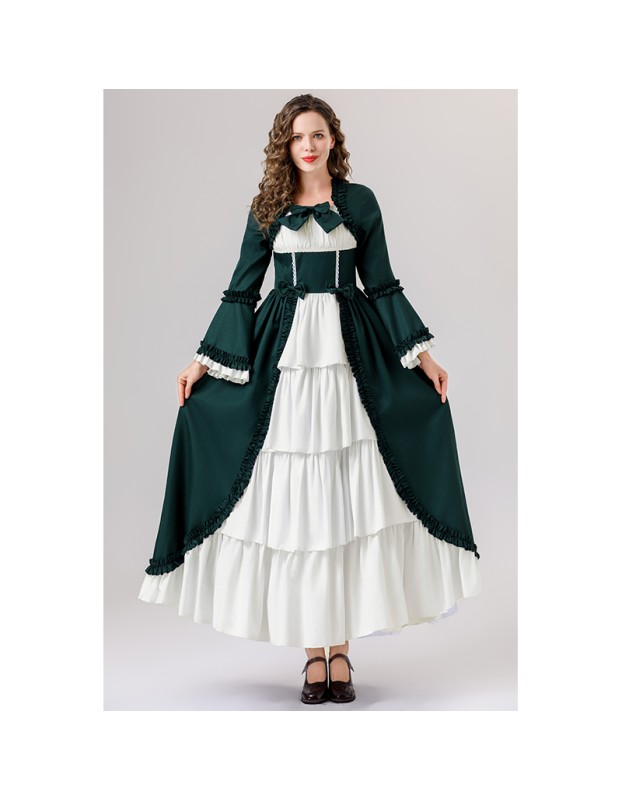 Retro Gothic Court Dress With A Square Neck Cinched Waist And A Bow Tie Medieval Evening Dress YM0820