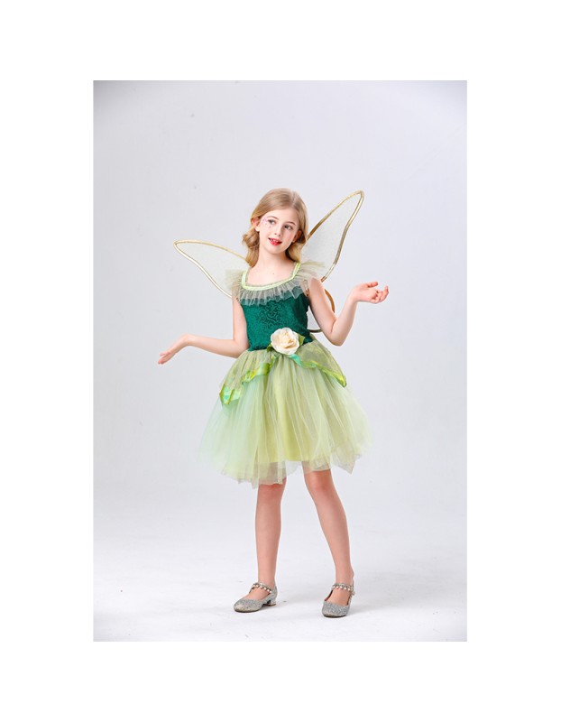 Princess Puffy Dress Flower Fairy Little Girl Elf Dance Cosplay Costume Green Dress YM5835