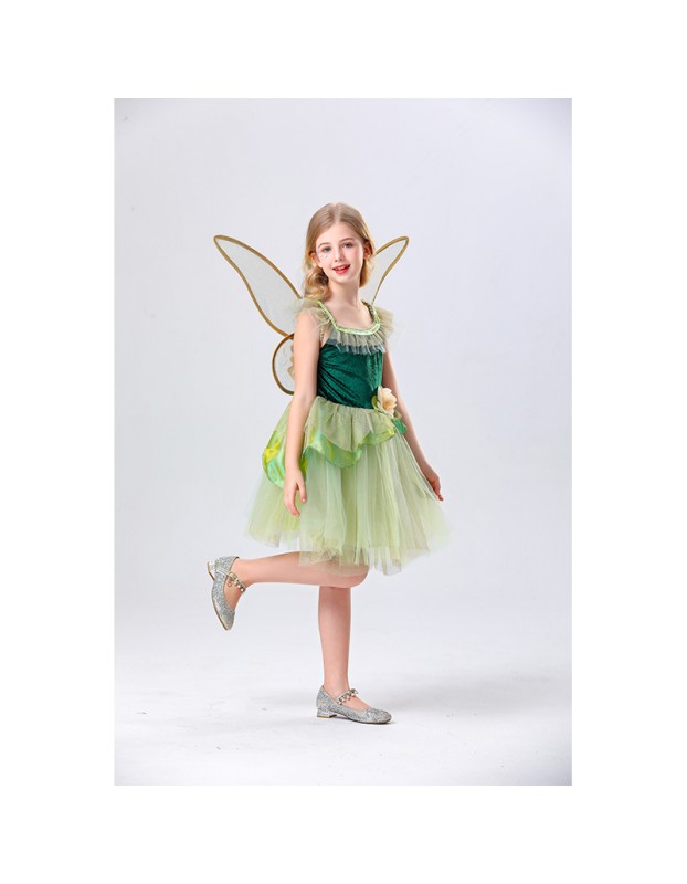 Princess Puffy Dress Flower Fairy Little Girl Elf Dance Cosplay Costume Green Dress YM5835