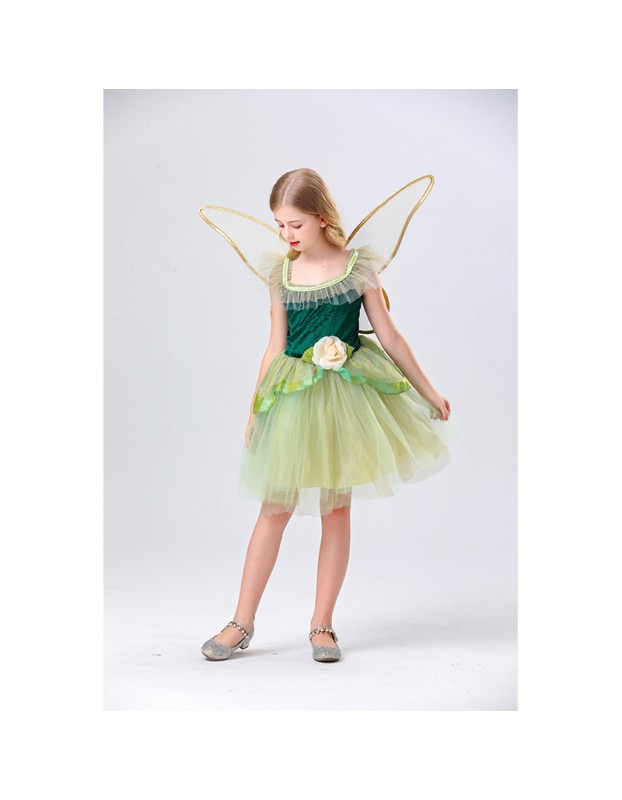 Princess Puffy Dress Flower Fairy Little Girl Elf Dance Cosplay Costume Green Dress YM5835