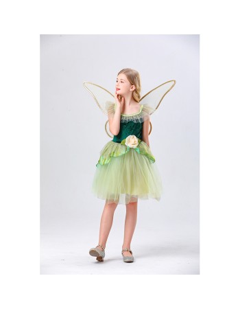 Princess Puffy Dress Flower Fairy Little Girl Elf Dance Cosplay Costume Green Dress YM5835