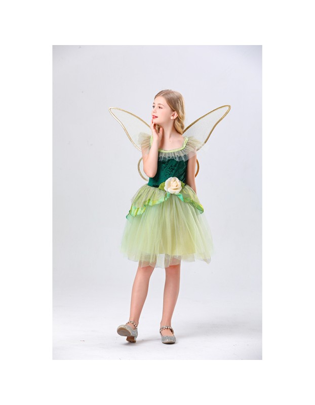 Princess Puffy Dress Flower Fairy Little Girl Elf Dance Cosplay Costume Green Dress YM5835