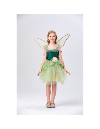 Princess Puffy Dress Flower Fairy Little Girl Elf Dance Cosplay Costume Green Dress YM5835