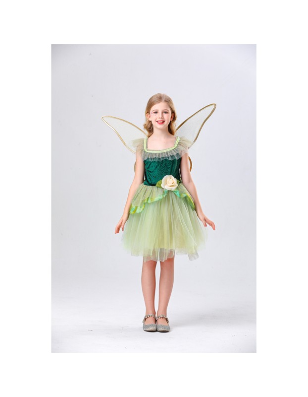 Princess Puffy Dress Flower Fairy Little Girl Elf Dance Cosplay Costume Green Dress YM5835