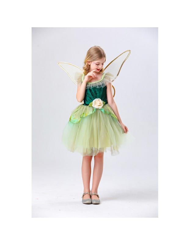 Princess Puffy Dress Flower Fairy Little Girl Elf Dance Cosplay Costume Green Dress YM5835