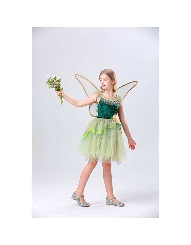Princess Puffy Dress Flower Fairy Little Girl Elf Dance Cosplay Costume Green Dress YM5835