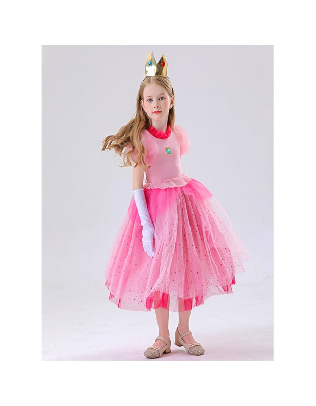 Children's Pink Princess Dress Mario Luigi Pink Princess Dress Pink Princess Dress For Girls YM8775