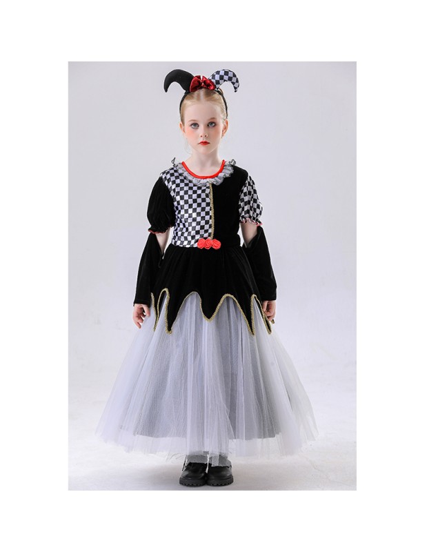 Children's Clown Costumes Girls' Clown Plaid Skirts Masquerade Balls Carnival Parties Costumes YM8771