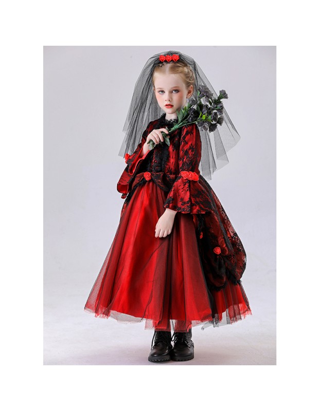 Halloween Children's Vampire Costume Girl Witch Red Ghost Bride Princess Dress Little Girl Cosplay YM8772