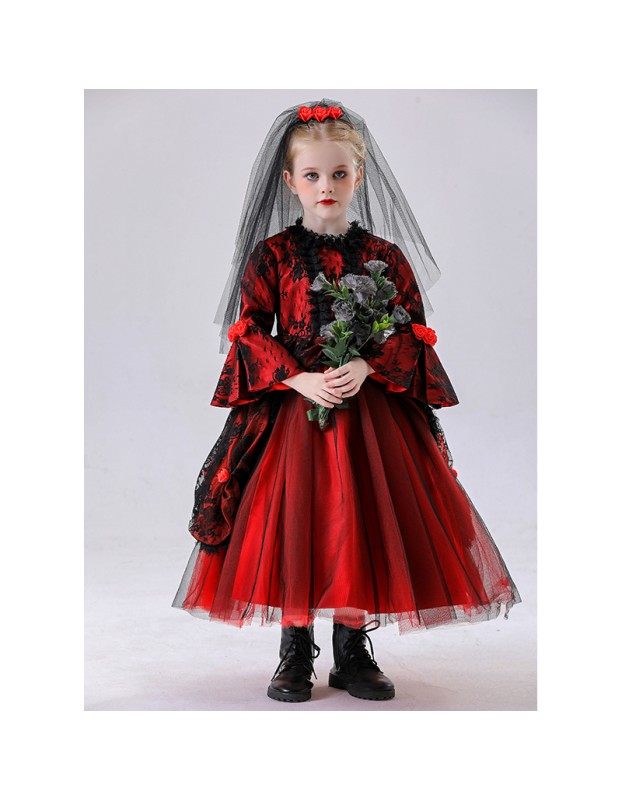 Halloween Children's Vampire Costume Girl Witch Red Ghost Bride Princess Dress Little Girl Cosplay YM8772