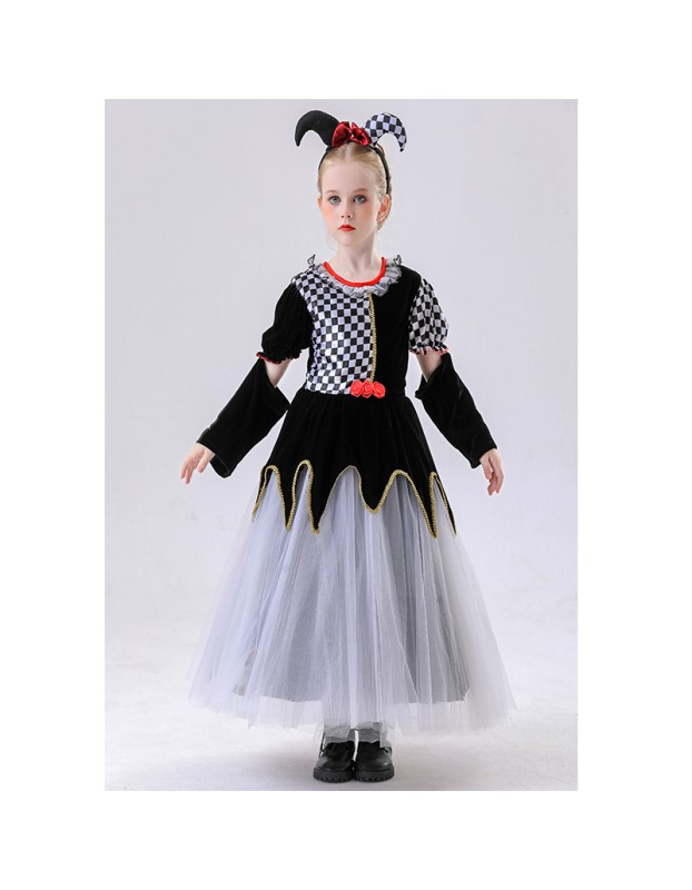 Children's Clown Costumes Girls' Clown Plaid Skirts Masquerade Balls Carnival Parties Costumes YM8771