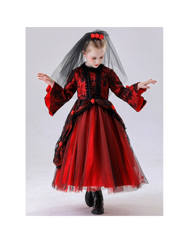 Halloween Children's Vampire Costume Girl Witch Red Ghost Bride Princess Dress Little Girl Cosplay YM8772