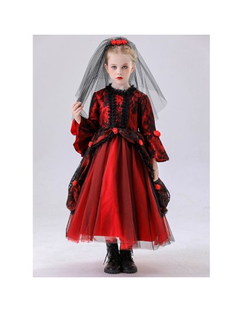 Halloween Children's Vampire Costume Girl Witch Red Ghost Bride Princess Dress Little Girl Cosplay YM8772