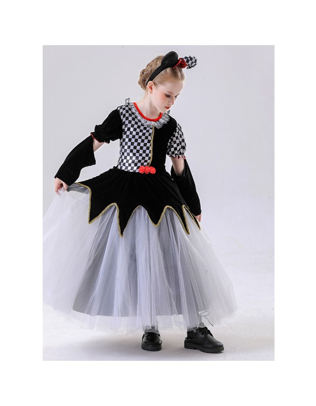 Children's Clown Costumes Girls' Clown Plaid Skirts Masquerade Balls Carnival Parties Costumes YM8771