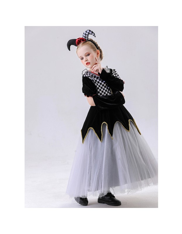 Children's Clown Costumes Girls' Clown Plaid Skirts Masquerade Balls Carnival Parties Costumes YM8771