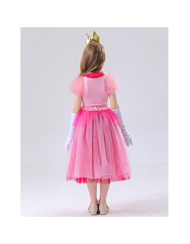 Children's Pink Princess Dress Mario Luigi Pink Princess Dress Pink Princess Dress For Girls YM8775