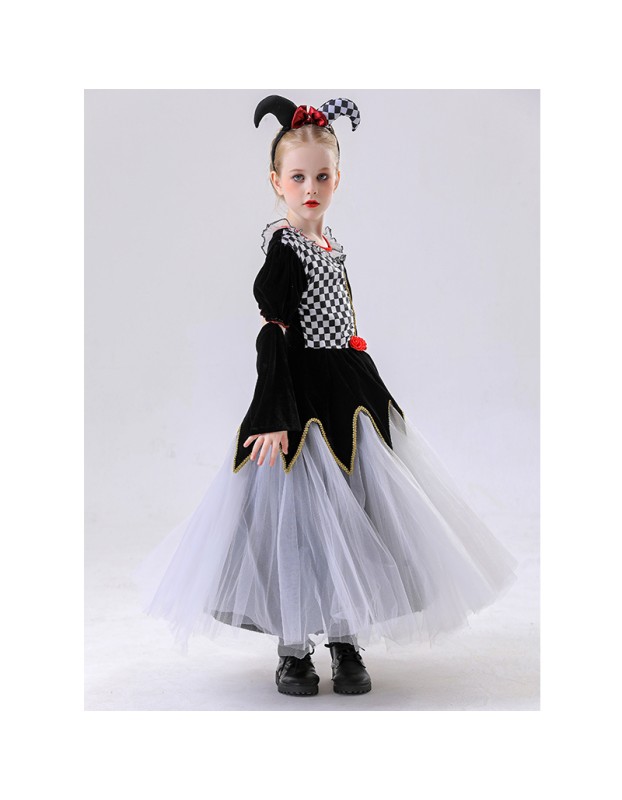 Children's Clown Costumes Girls' Clown Plaid Skirts Masquerade Balls Carnival Parties Costumes YM8771