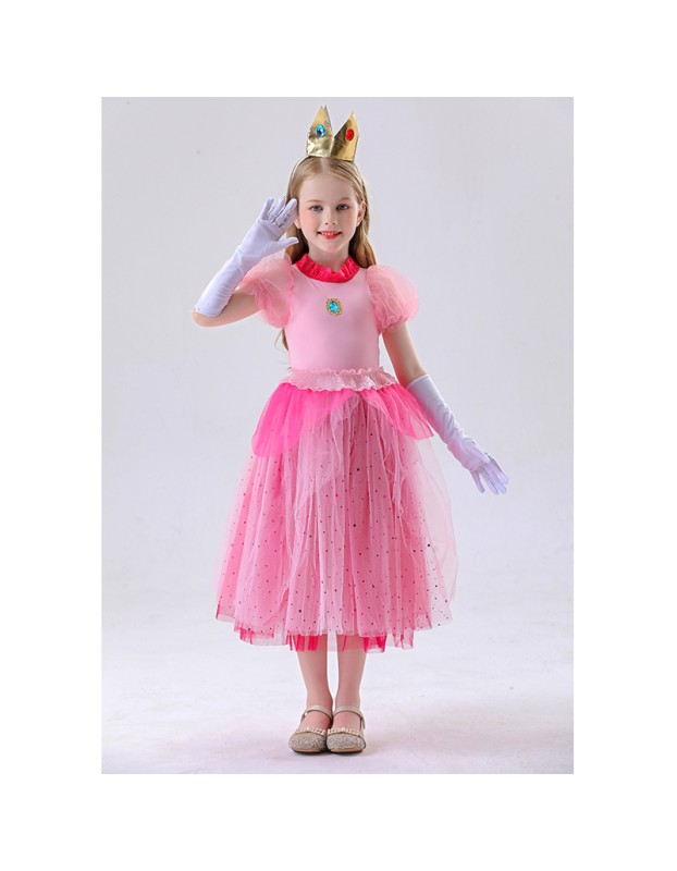 Children's Pink Princess Dress Mario Luigi Pink Princess Dress Pink Princess Dress For Girls YM8775