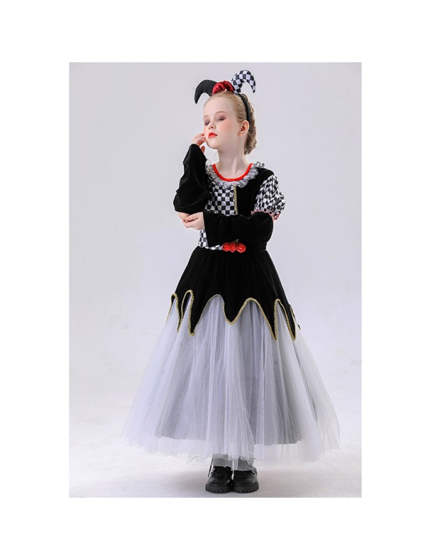 Children's Clown Costumes Girls' Clown Plaid Skirts Masquerade Balls Carnival Parties Costumes YM8771