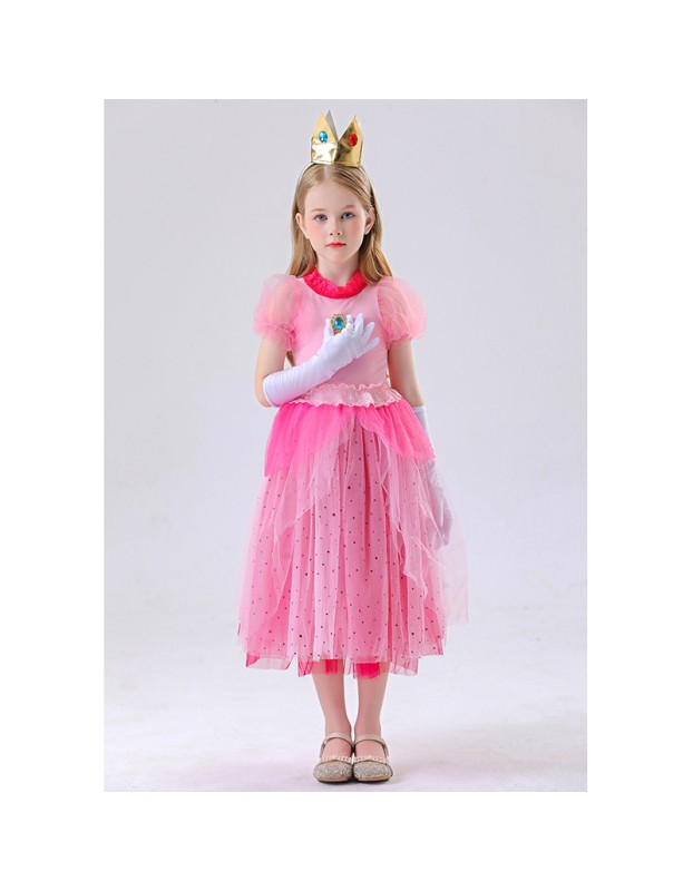Children's Pink Princess Dress Mario Luigi Pink Princess Dress Pink Princess Dress For Girls YM8775