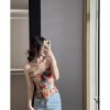 Street Vintage Flower Monet Oil Painting Fishbone Cropped Vest Tight Bodycon Shaping Dress Corset LM043
