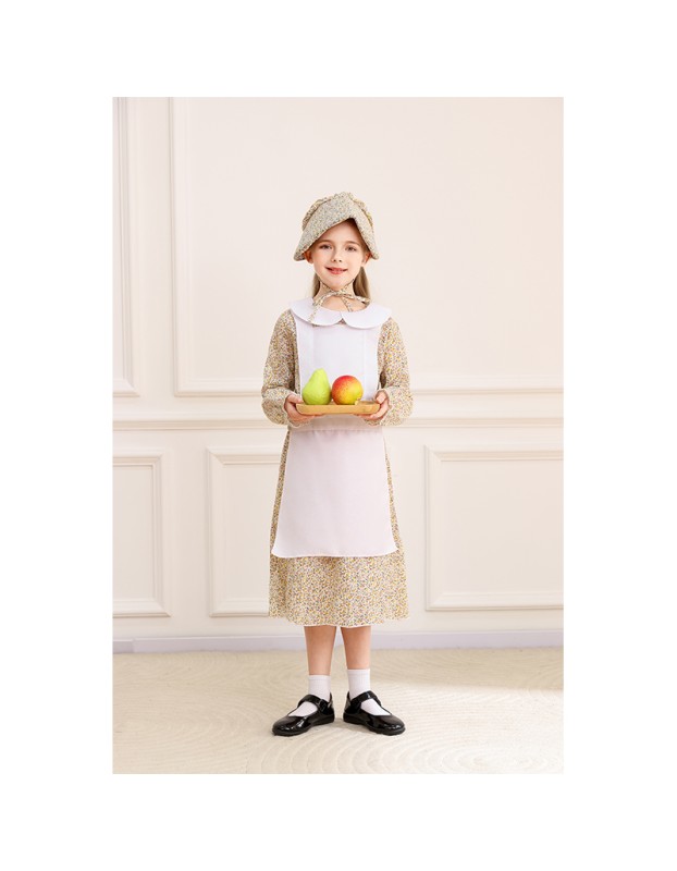 Children's Floral Colonial Grassland Pioneer and Trailblazer Costume Cosplay Country Long Dress MS5636