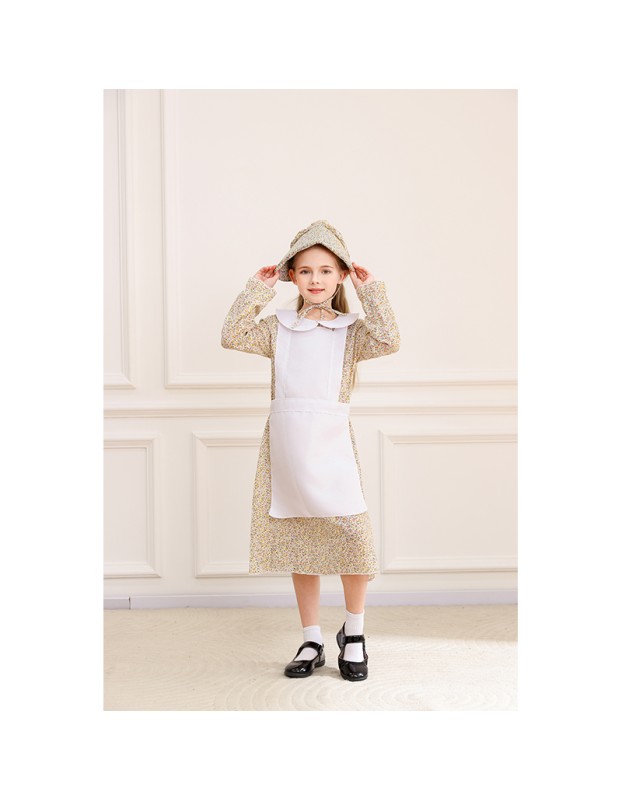 Children's Floral Colonial Grassland Pioneer and Trailblazer Costume Cosplay Country Long Dress MS5636
