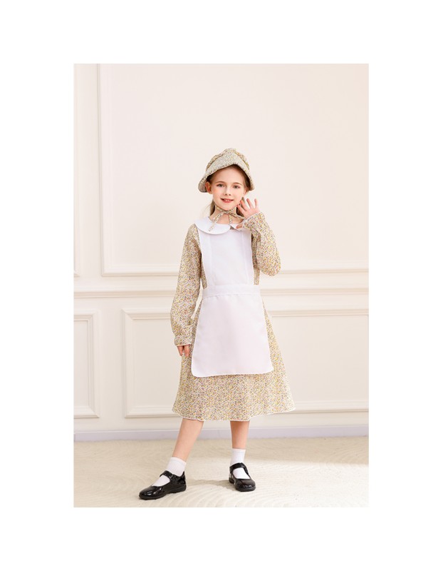 Children's Floral Colonial Grassland Pioneer and Trailblazer Costume Cosplay Country Long Dress MS5636