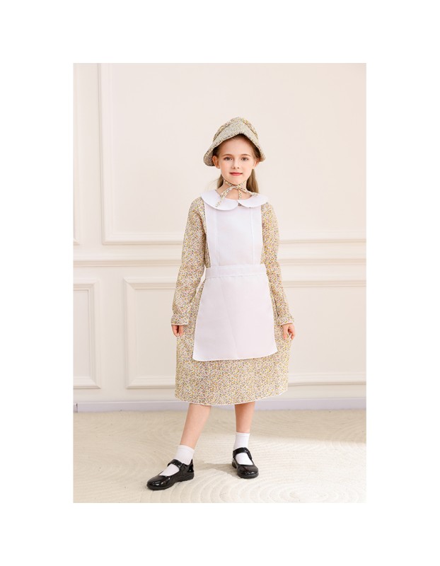 Children's Floral Colonial Grassland Pioneer and Trailblazer Costume Cosplay Country Long Dress MS5636