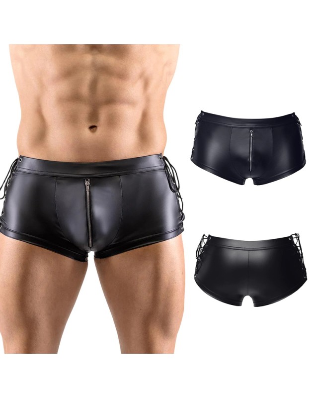 Erotic Underwear Men's Patent Leather Suit Sexy Black Strappy Vest Shorts Bar Performance N818
