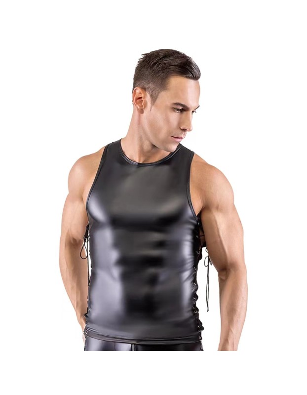 Erotic Underwear Men's Patent Leather Suit Sexy Black Strappy Vest Shorts Bar Performance N818