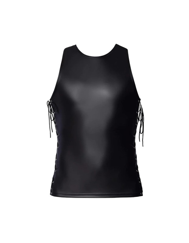 Erotic Underwear Men's Patent Leather Suit Sexy Black Strappy Vest Shorts Bar Performance N818