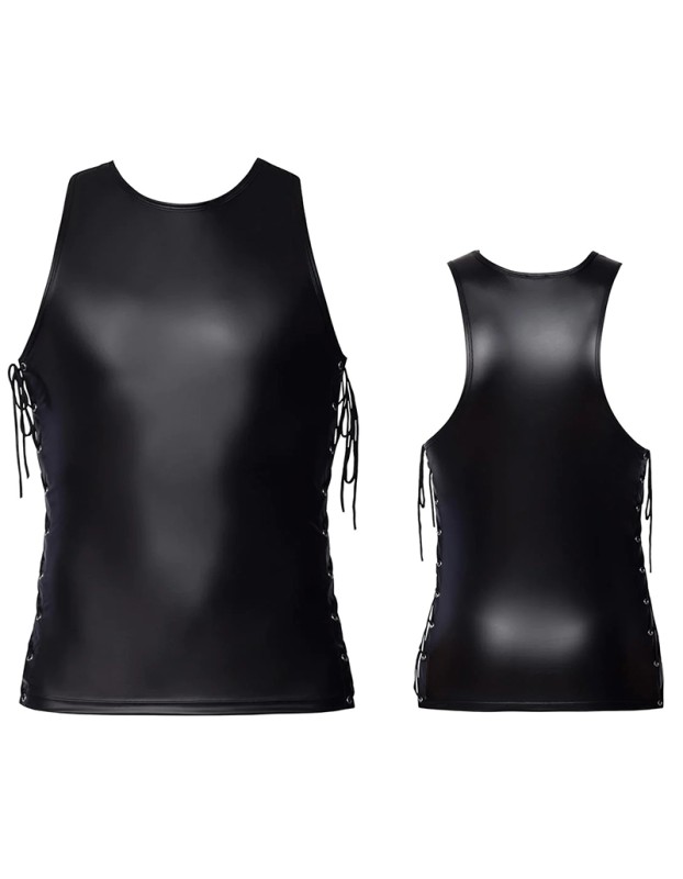Erotic Underwear Men's Patent Leather Suit Sexy Black Strappy Vest Shorts Bar Performance N818