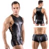 Erotic Underwear Men's Patent Leather Suit Sexy Black Strappy Vest Shorts Bar Performance N818
