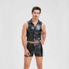 Sexy Men Vest Nightclub Stage Costume Men's Sexy Lingerie Black Patent Leather Vest and Shorts N843