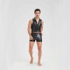 Sexy Men Vest Nightclub Stage Costume Men's Sexy Lingerie Black Patent Leather Vest and Shorts N843