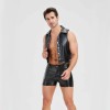 Sexy Men Vest Nightclub Stage Costume Men's Sexy Lingerie Black Patent Leather Vest and Shorts N843