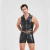Sexy Men Vest Nightclub Stage Costume Men's Sexy Lingerie Black Patent Leather Vest and Shorts N843