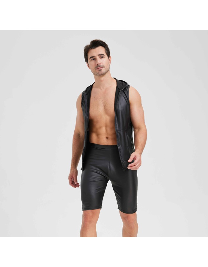 Sexy Shiny Men's Suit Vest Jackets Sporty and Casual Men's Leather Hooded Vests N837