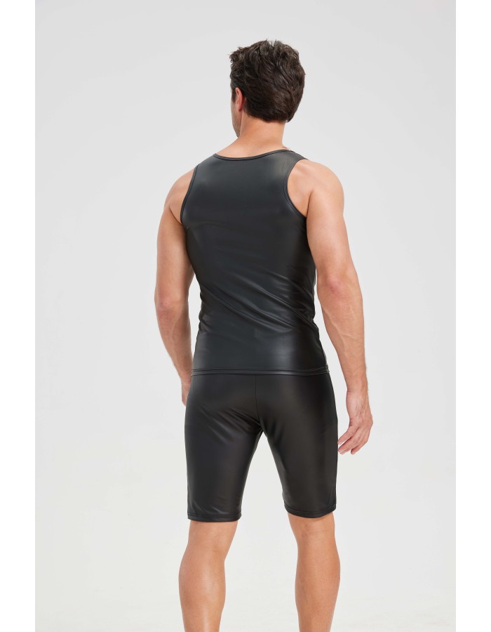 Men's Sexy Charming Matte Leather Vest Shiny Leather Sleeveless T-shirt Tight Fitting Costume N836