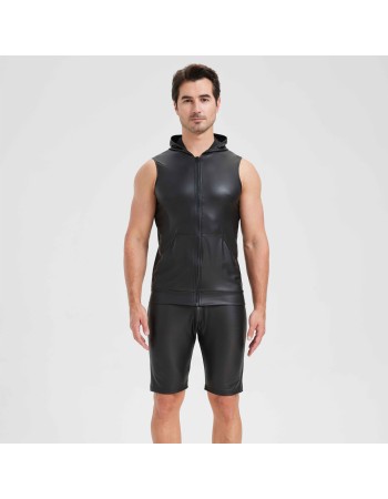 Sexy Shiny Men's Suit Vest Jackets Sporty and Casual Men's Leather Hooded Vests N837