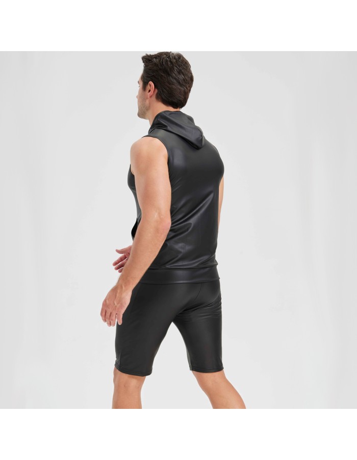 Sexy Shiny Men's Suit Vest Jackets Sporty and Casual Men's Leather Hooded Vests N837