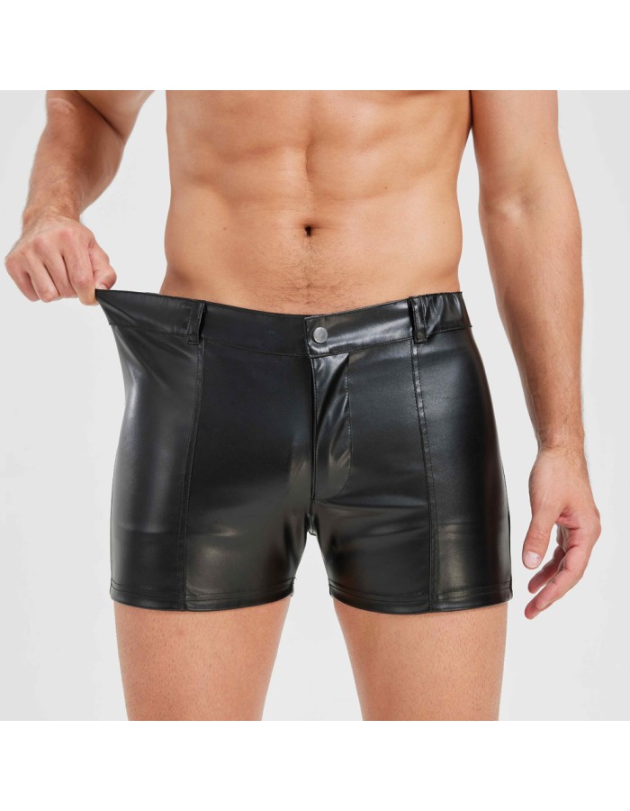 Sexy Men Vest Nightclub Stage Costume Men's Sexy Lingerie Black Patent Leather Vest and Shorts N843