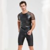 Men's Sexy Matte Leather Vest Shiny Short Sleeved T-shirt Sporty Top Performance Costume N842
