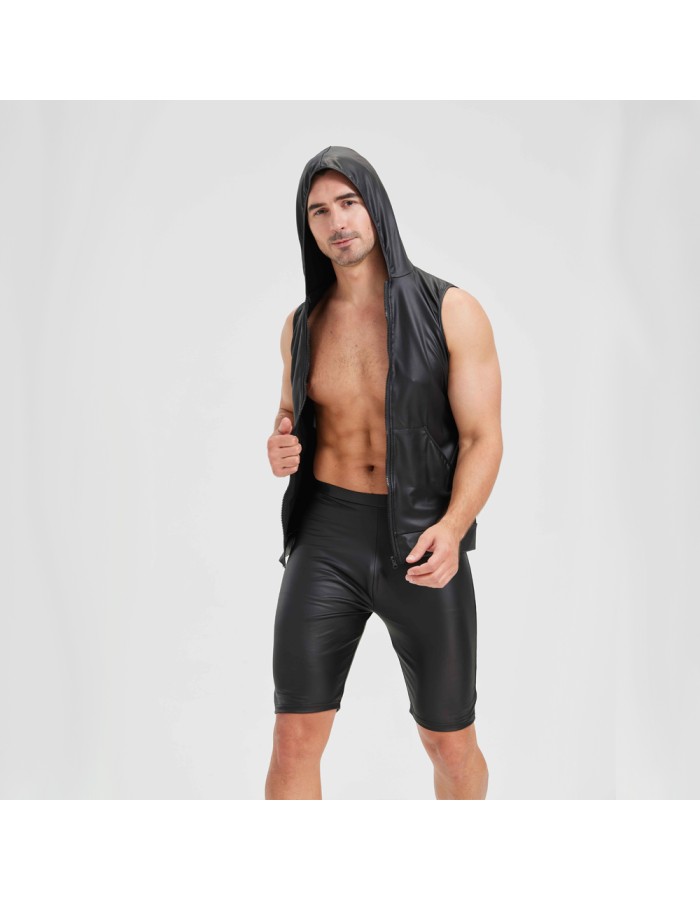 Sexy Shiny Men's Suit Vest Jackets Sporty and Casual Men's Leather Hooded Vests N837