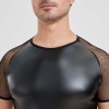 Men's Sexy Matte Leather Vest Shiny Short Sleeved T-shirt Sporty Top Performance Costume N842