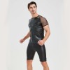 Men's Sexy Matte Leather Vest Shiny Short Sleeved T-shirt Sporty Top Performance Costume N842