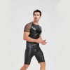 Men's Sexy Matte Leather Vest Shiny Short Sleeved T-shirt Sporty Top Performance Costume N842