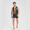 Sexy Men Vest Nightclub Stage Costume Men's Sexy Lingerie Black Patent Leather Vest and Shorts N843